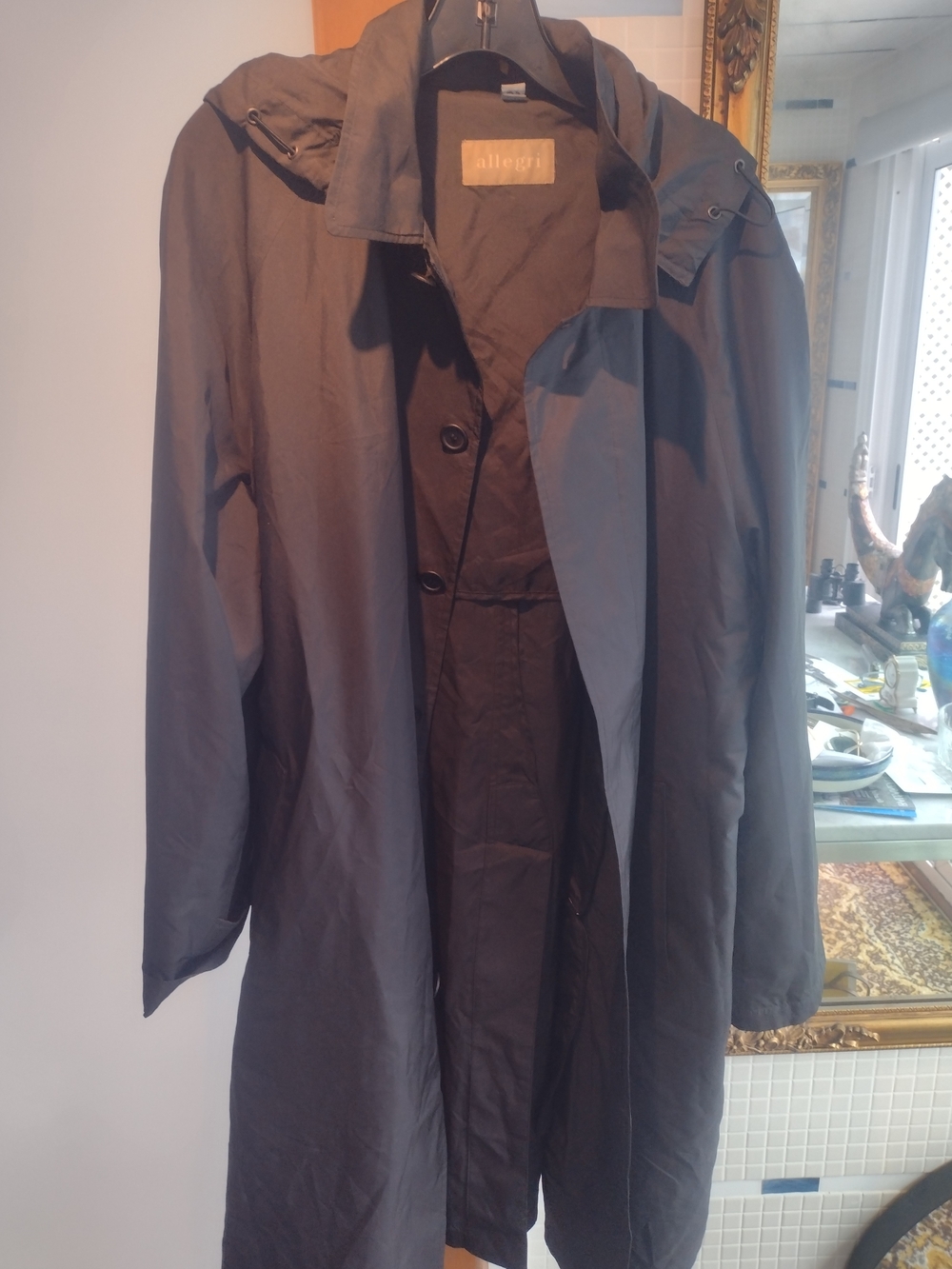 Allegri Men's Dark Black Trench Coat with Hooded Collar